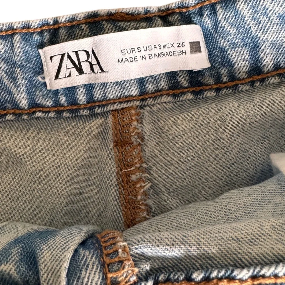 Zara Womens Light Wash Denim Skort Wrap Front Button Frayed Hem‎ Blue Size Small